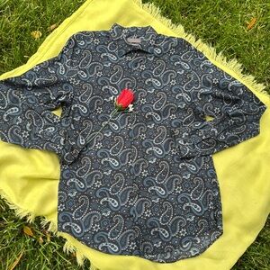 🧍‍♂️ZARA MAN; NICE Blue/Black/White Paisley Patterned Men's Slim Fit Shirt Sz L